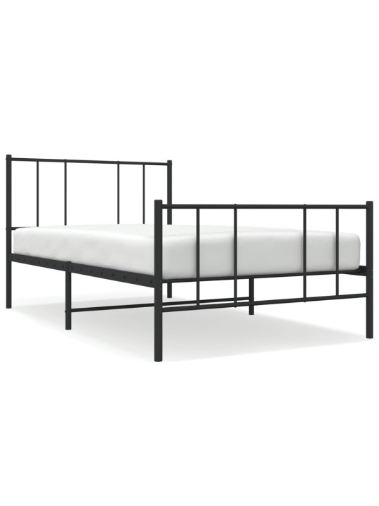 Kovový rám postele s hlavovým a nožním čelem černý 90 x 200 cm