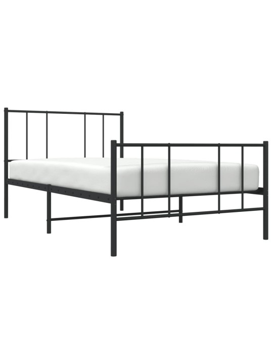 Kovový rám postele s hlavovým a nožním čelem černý 90 x 200 cm