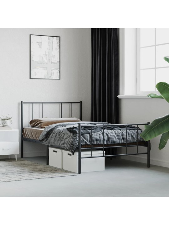 Kovový rám postele s hlavovým a nožním čelem černý 90 x 200 cm