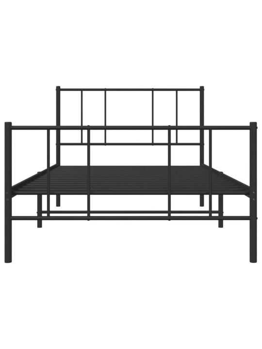 Kovový rám postele s hlavovým a nožním čelem černý 90 x 200 cm
