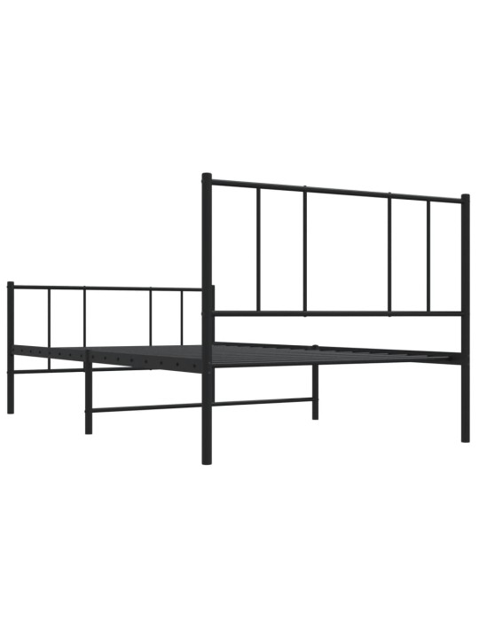 Kovový rám postele s hlavovým a nožním čelem černý 90 x 200 cm