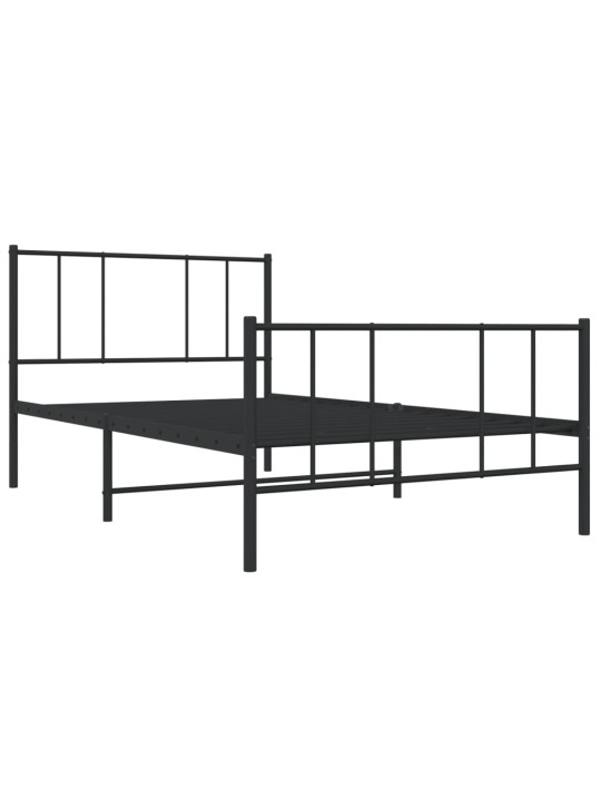 Kovový rám postele s hlavovým a nožním čelem černý 107 x 203 cm