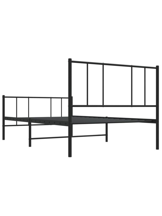 Kovový rám postele s hlavovým a nožním čelem černý 107 x 203 cm
