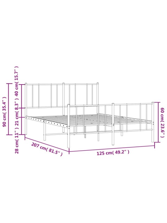 Kovový rám postele s hlavovým a nožním čelem černý 120 x 200 cm