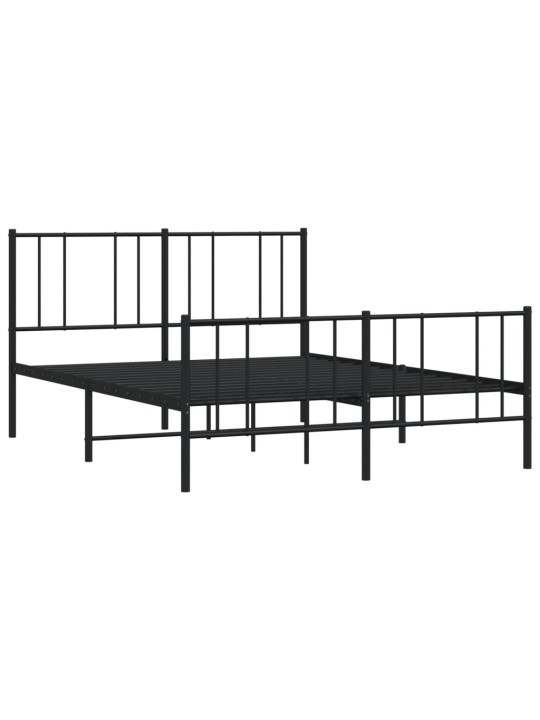 Kovový rám postele s hlavovým a nožním čelem černý 135 x 190 cm