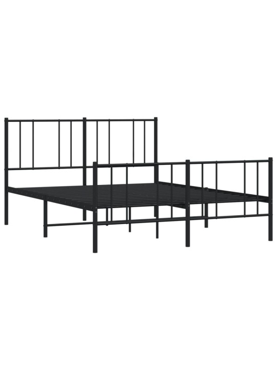 Kovový rám postele s hlavovým a nožním čelem černý 150 x 200 cm