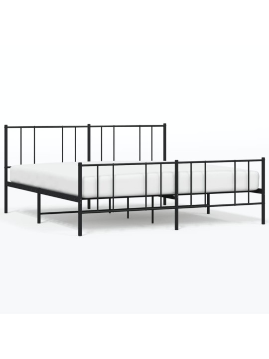 Kovový rám postele s hlavovým a nožním čelem černý 200 x 200 cm
