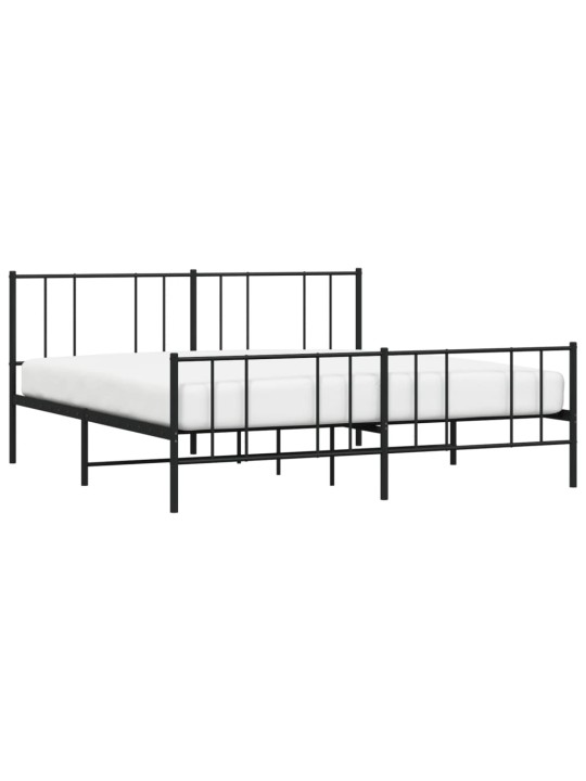 Kovový rám postele s hlavovým a nožním čelem černý 200 x 200 cm