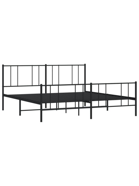Kovový rám postele s hlavovým a nožním čelem černý 200 x 200 cm