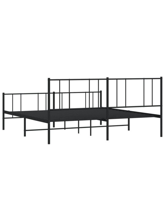 Kovový rám postele s hlavovým a nožním čelem černý 200 x 200 cm