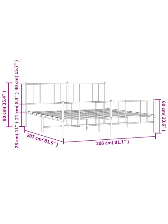 Kovový rám postele s hlavovým a nožním čelem černý 200 x 200 cm