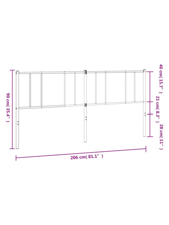 Kovové čelo postele černé 200 cm