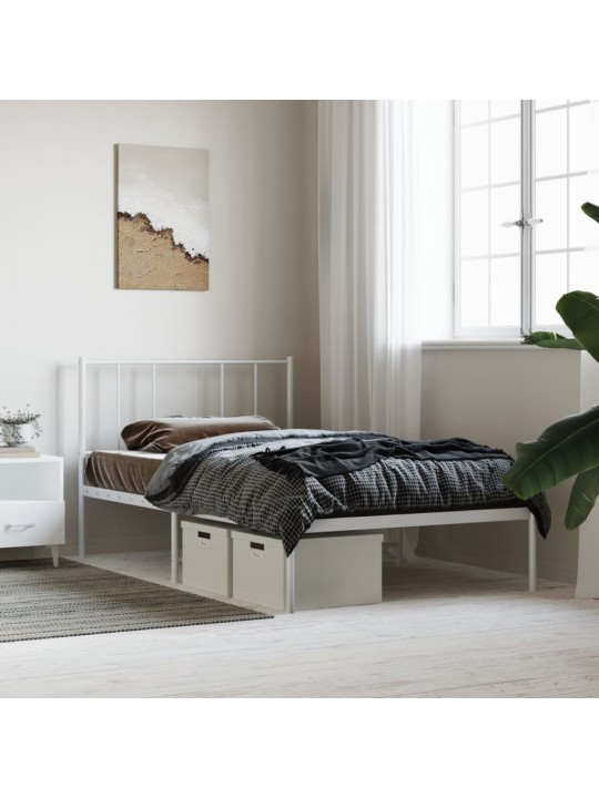 Kovový rám postele bez matrace s čelem bílý 75 x 190 cm