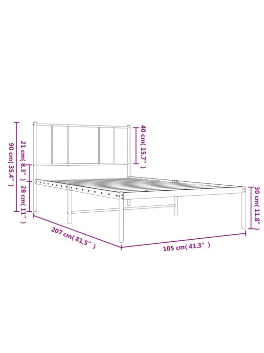 Kovový rám postele s čelem bílý 100 x 200 cm