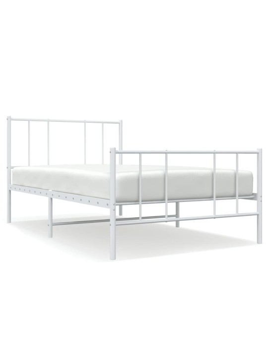 Kovový rám postele s hlavovým a nožním čelem bílý 75 x 190 cm