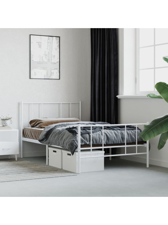 Kovový rám postele s hlavovým a nožním čelem bílý 75 x 190 cm