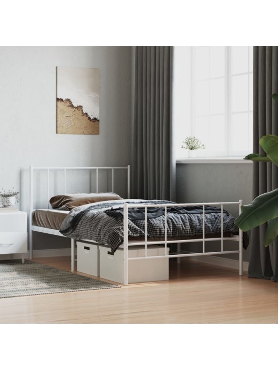 Kovový rám postele s hlavovým a nožním čelem bílý 75 x 190 cm