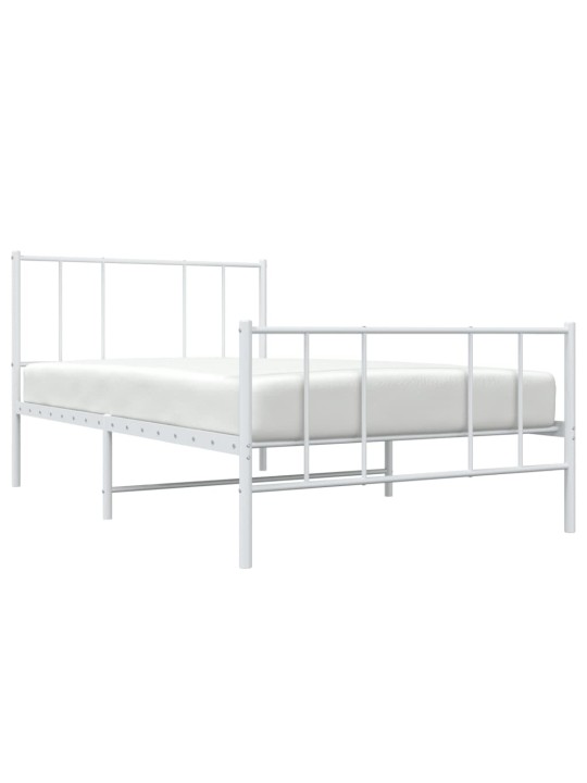 Kovový rám postele s hlavovým a nožním čelem bílý 100 x 200 cm