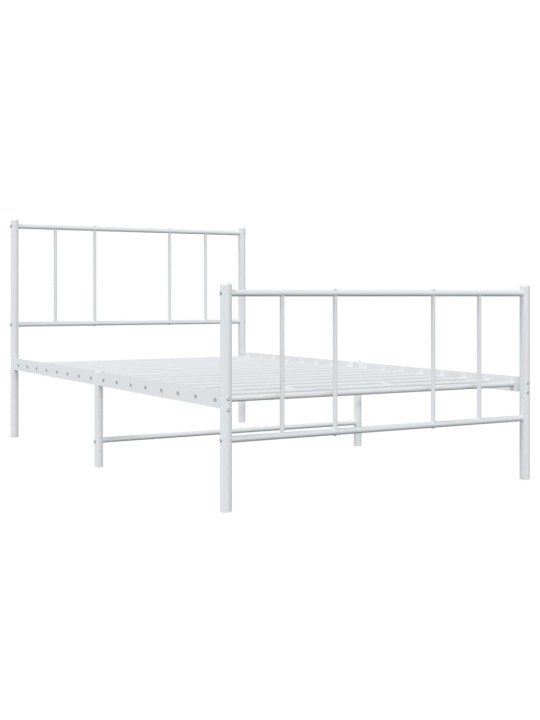 Kovový rám postele s hlavovým a nožním čelem bílý 100 x 200 cm