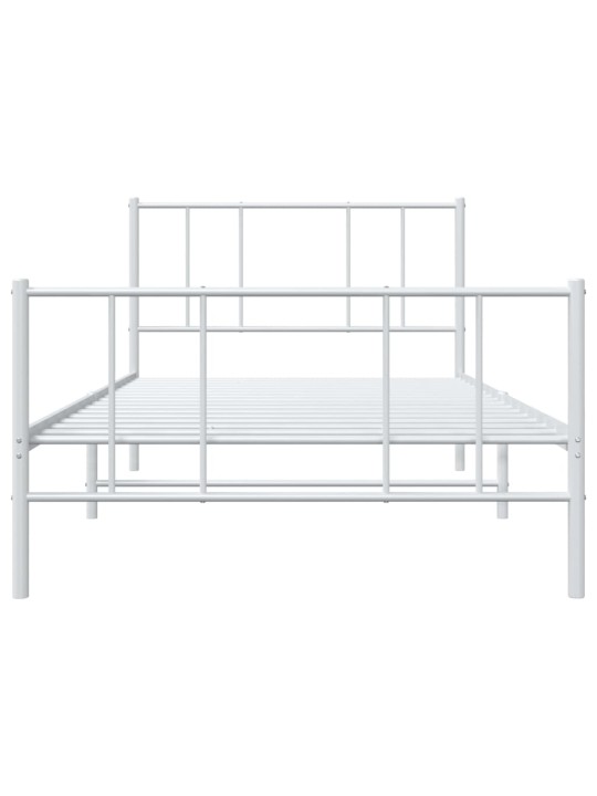 Kovový rám postele s hlavovým a nožním čelem bílý 100 x 200 cm