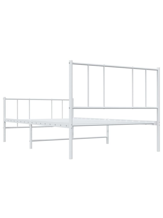 Kovový rám postele s hlavovým a nožním čelem bílý 100 x 200 cm