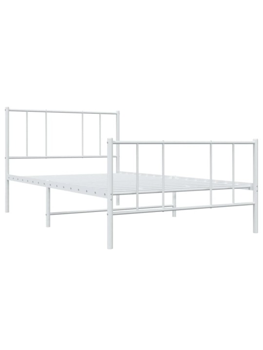 Kovový rám postele s hlavovým a nožním čelem bílý 107 x 203 cm