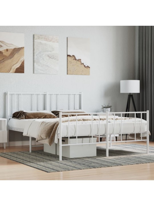 Kovový rám postele s hlavovým a nožním čelem bílý 120 x 200 cm