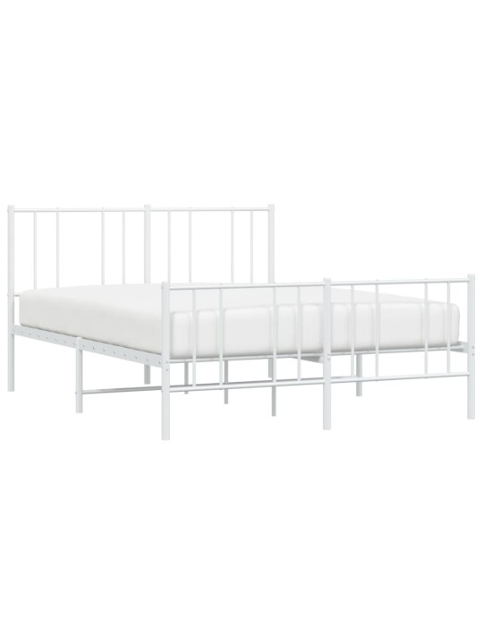 Kovový rám postele s hlavovým a nožním čelem bílý 150 x 200 cm