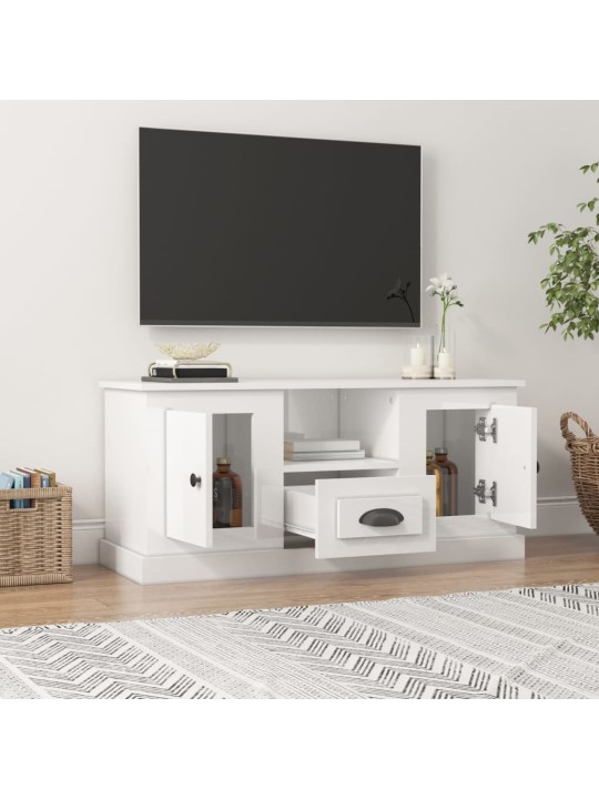 TV skříňka bílá vysoký lesk 100 x 35,5 x 45 cm kompozitní dřevo