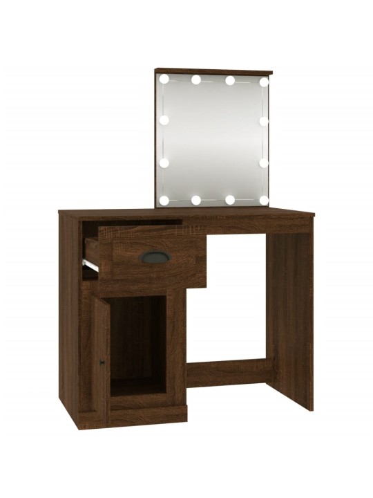 Toaletní stolek s LED hnědý dub 90 x 50 x 132,5 cm kompozit