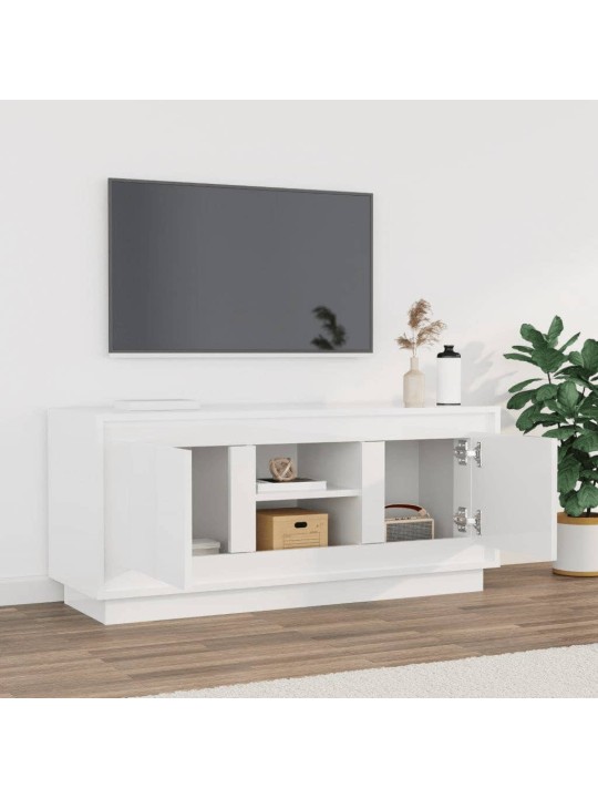 TV skříňka bílá s vysokým leskem 102x35x45 cm kompozitní dřevo