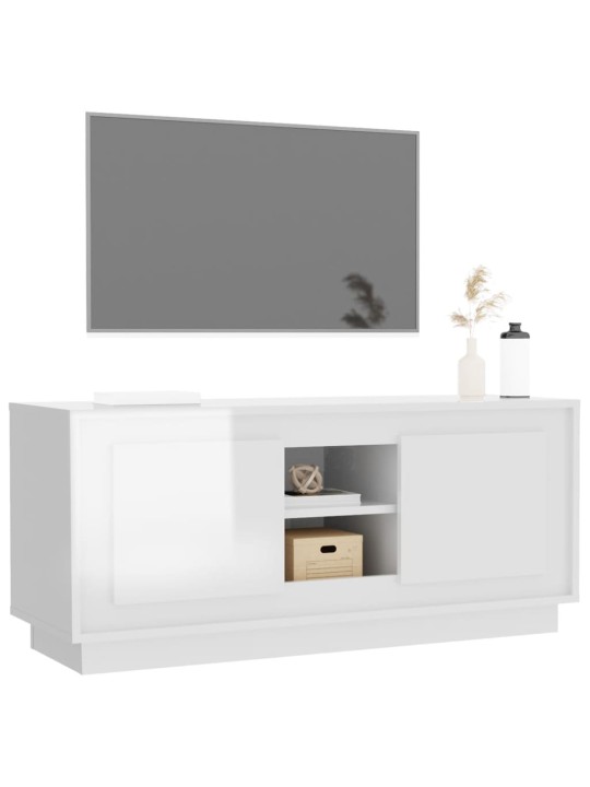 TV skříňka bílá s vysokým leskem 102x35x45 cm kompozitní dřevo