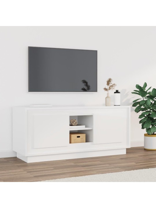 TV skříňka bílá s vysokým leskem 102x35x45 cm kompozitní dřevo