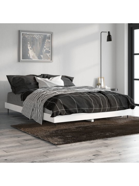 Rám postele bílý s vysokým leskem 135 x 190 cm kompozitní dřevo