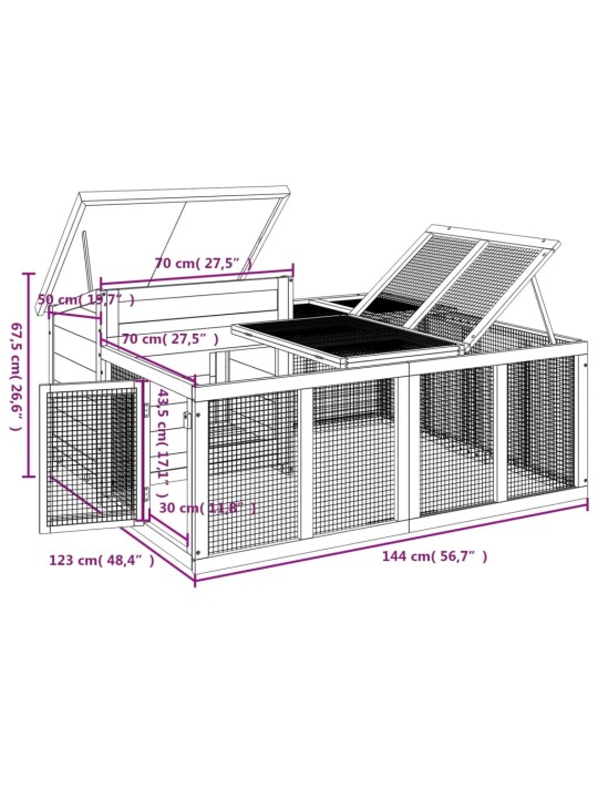 Králíkárna moka 144 x 123 x 67,5 cm masivní borové dřevo