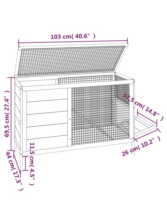 Králíkárna moka 103 x 44 x 69,5 cm masivní borové dřevo
