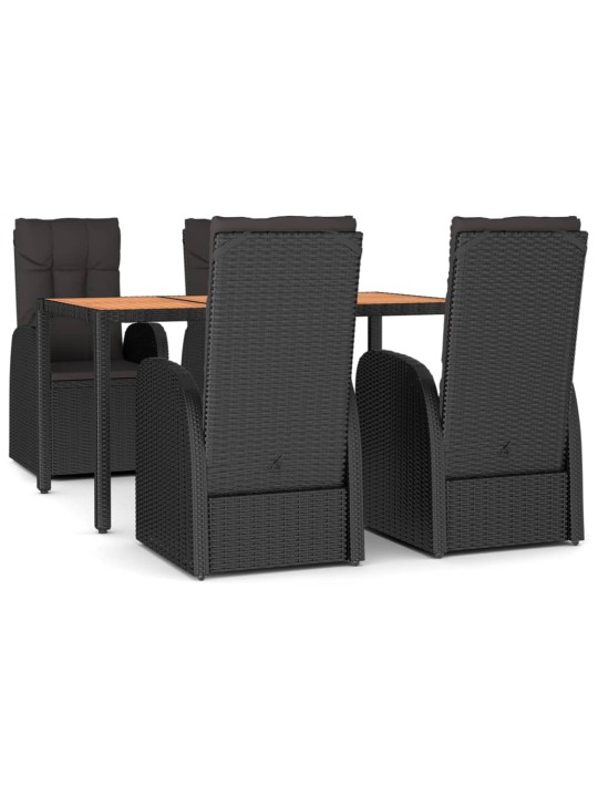 5dílný zahradní jídelní set s poduškami černý polyratan