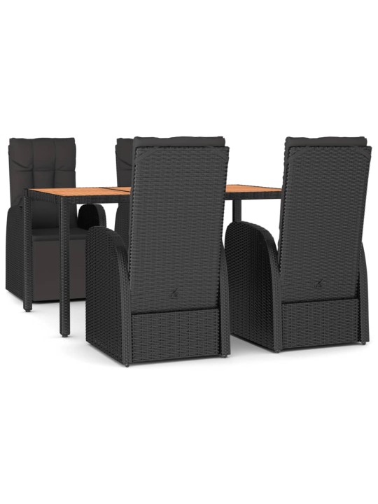 5dílný zahradní jídelní set černý polyratan a masivní akácie