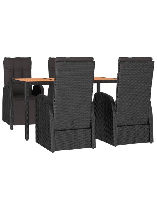5dílný zahradní jídelní set černý polyratan a masivní akácie
