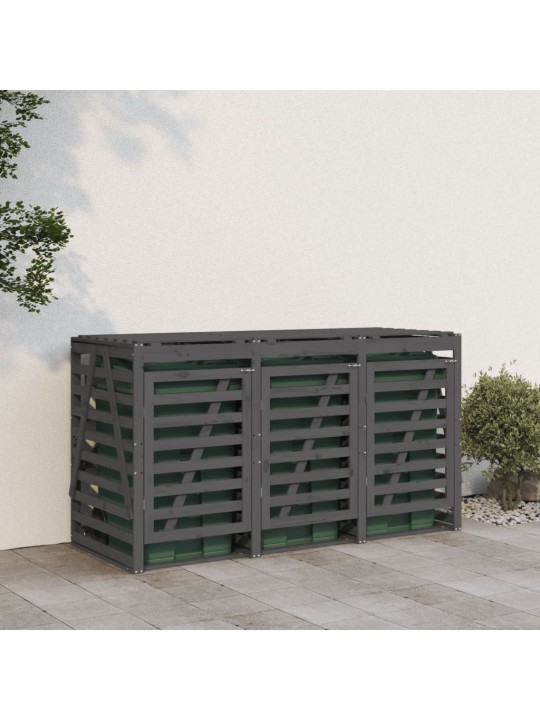 Úložný box na tři popelnice šedý masivní borové dřevo