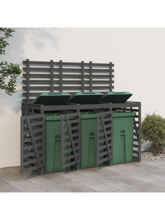 Úložný box na tři popelnice šedý masivní borové dřevo