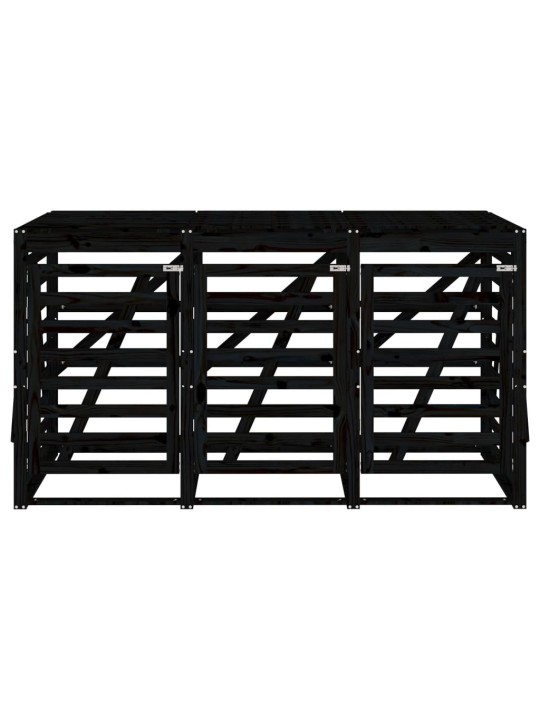 Úložný box na tři popelnice černý masivní borové dřevo