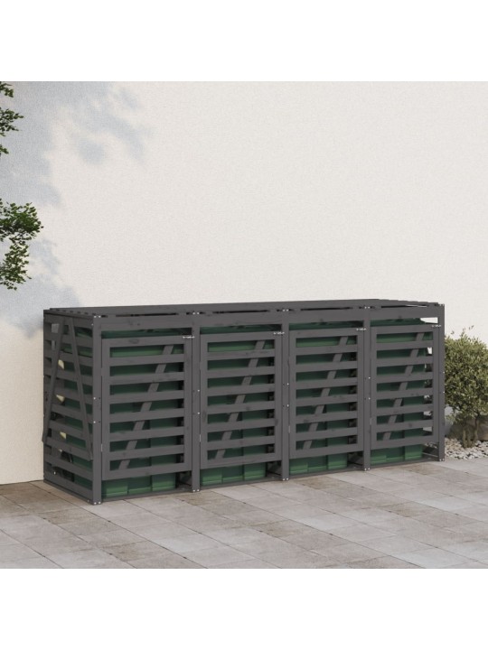 Úložný box na čtyři popelnice šedý masivní borové dřevo