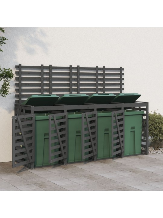 Úložný box na čtyři popelnice šedý masivní borové dřevo