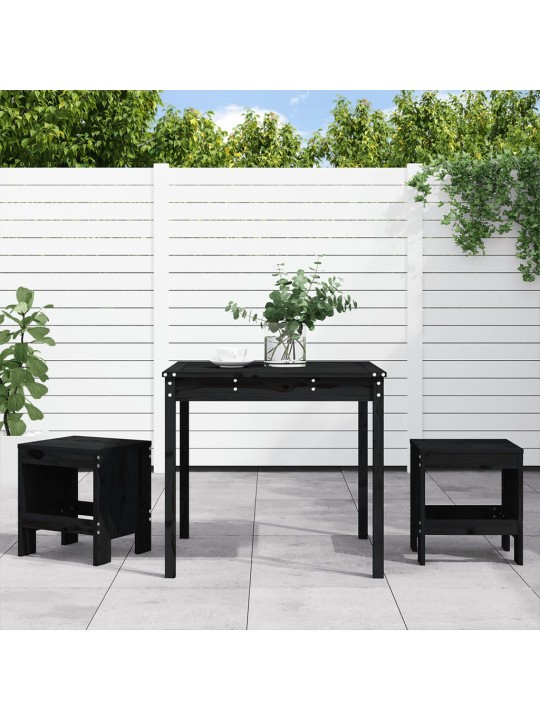 3dílný zahradní bistro set černý masivní borové dřevo