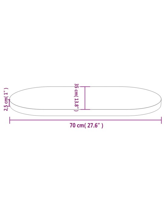 Stolní deska 70 x 30 x 2,5 cm masivní borové dřevo oválná