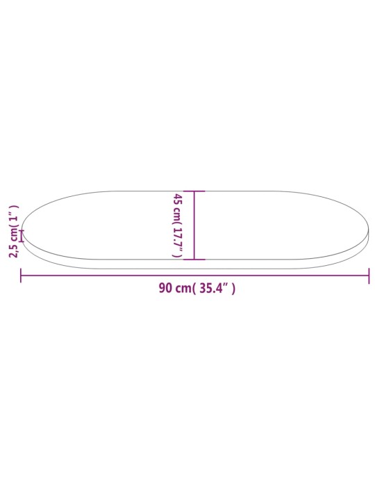 Stolní deska bílá 90 x 45 x 2,5 cm masivní borové dřevo oválná