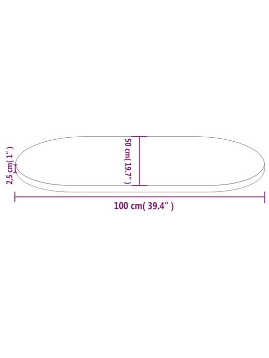 Stolní deska 100 x 50 x 2,5 cm masivní borové dřevo oválná