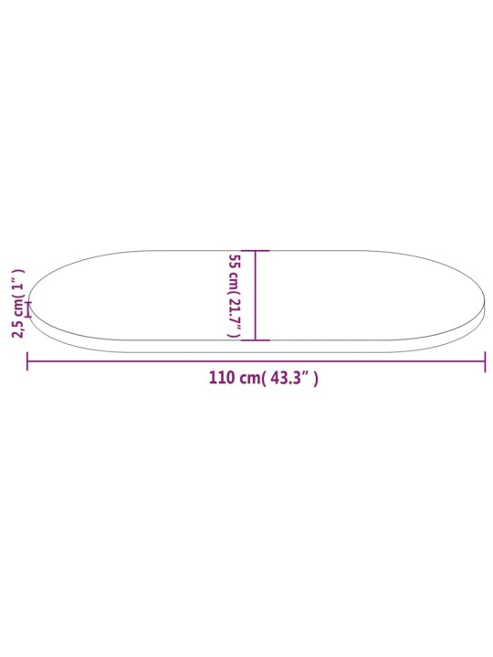Stolní deska 110 x 55 x 2,5 cm masivní borové dřevo oválná