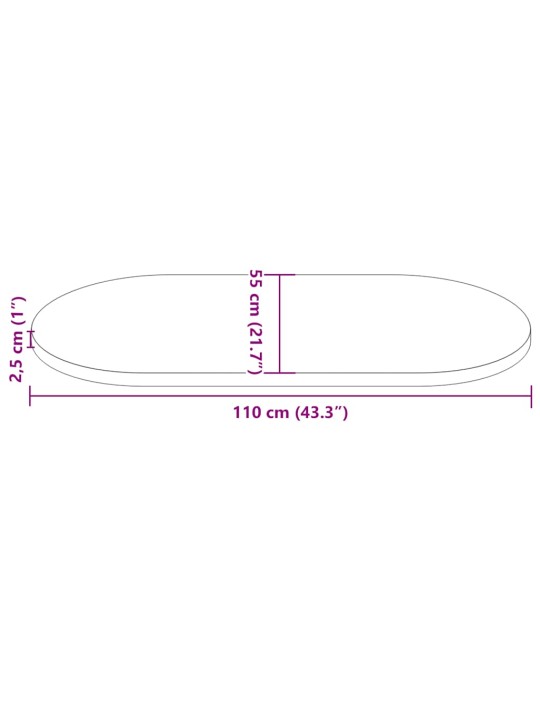 Stolní deska bílá 110 x 55 x 2,5 cm masivní borové dřevo oválná